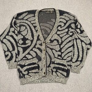 Renee Tener‎ for Jeanne Pierre Women Sweater Cardigan Knit Black White Ireland M